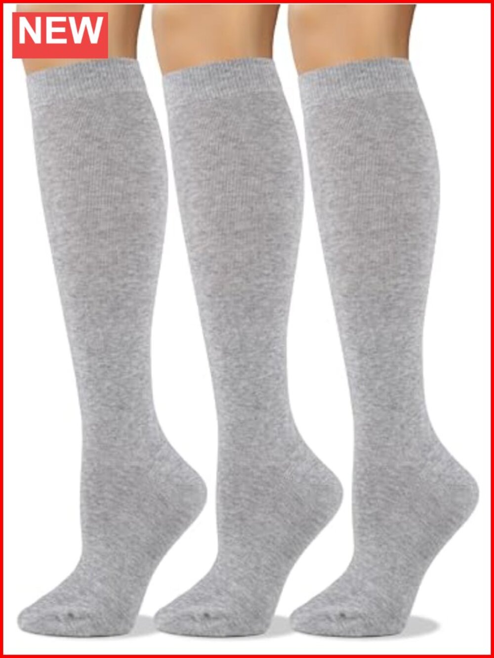 Soft Combed Cotton Knee High Socks Seamless Toe Comfort Cuff 3 Pack
